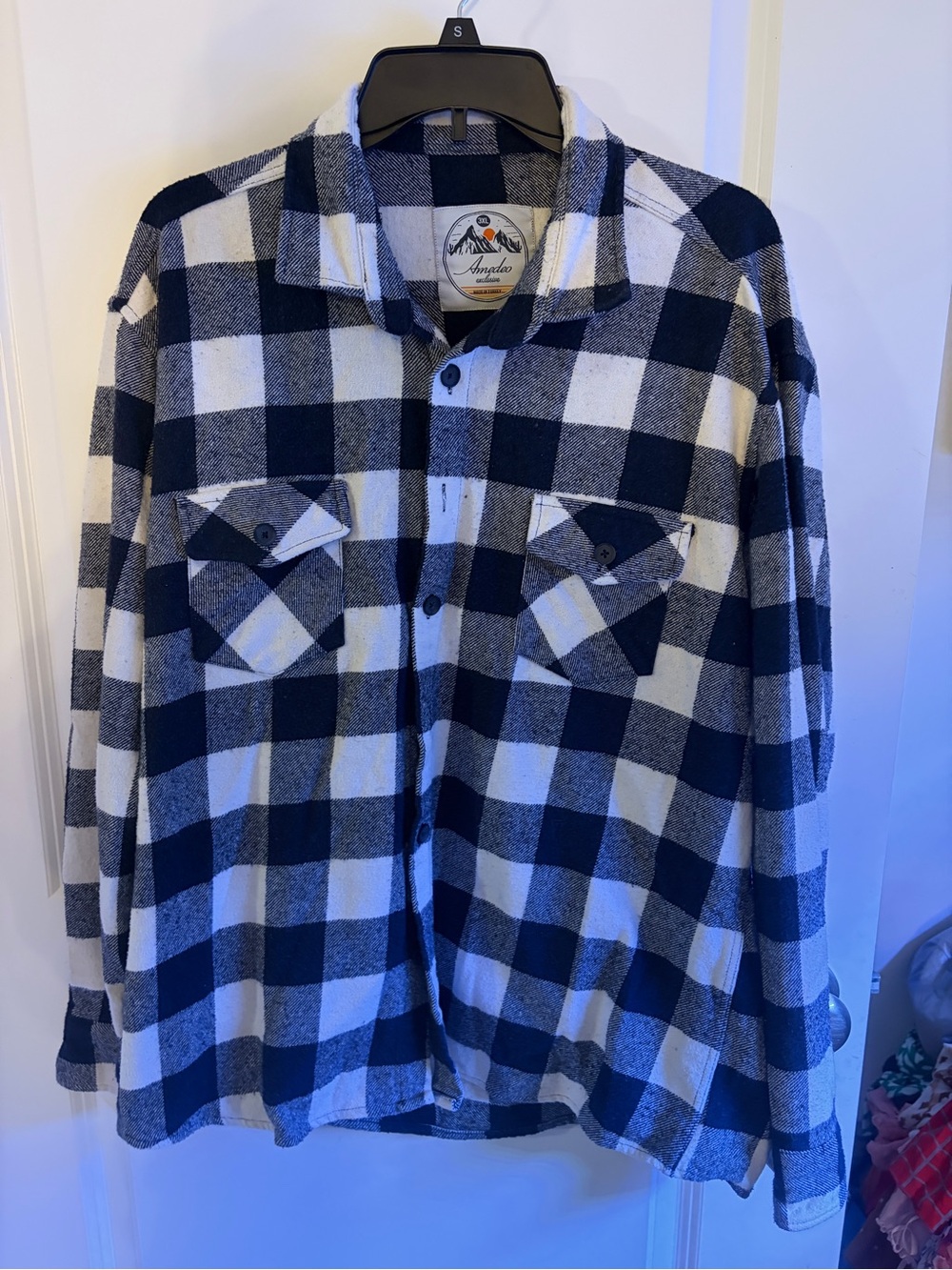 Amedeo exclusive Black & White Buffalo Plaid Flannel Shirt